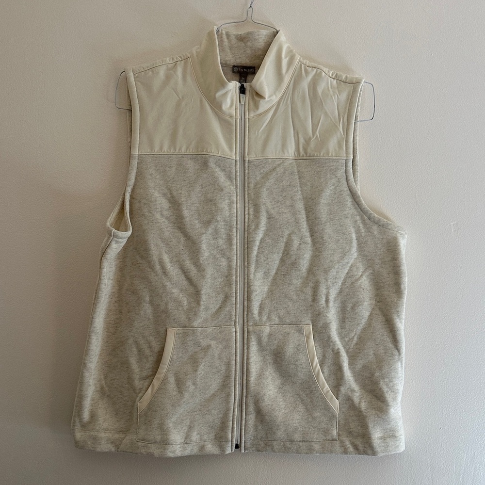 Talbots Ivory and Light Gray Zip-Up Vest Womens XXL